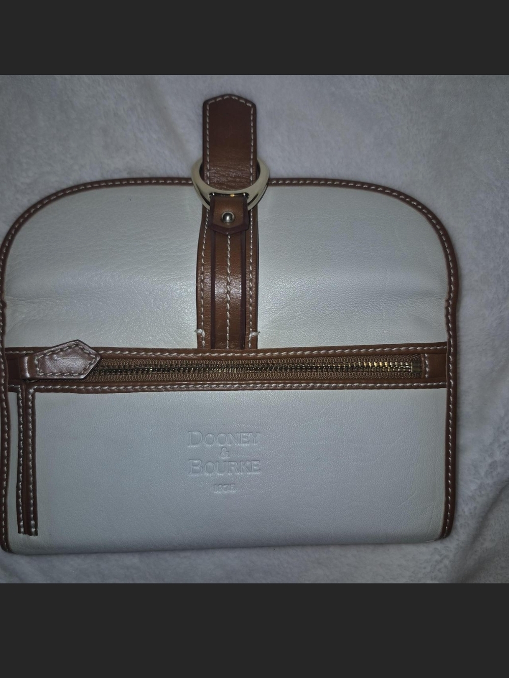Dooney & Bourke White and Brown Leather Shoulder Bag - Picture 6 of 7